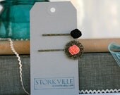 Black & Peach  Bobby Pin Set (2)