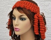 Pumpkin Orange Crochet Winter Headband with Curlicues