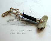 nautical keychain with driftwood and sail rope...it has a carabiner clasp and a keyring