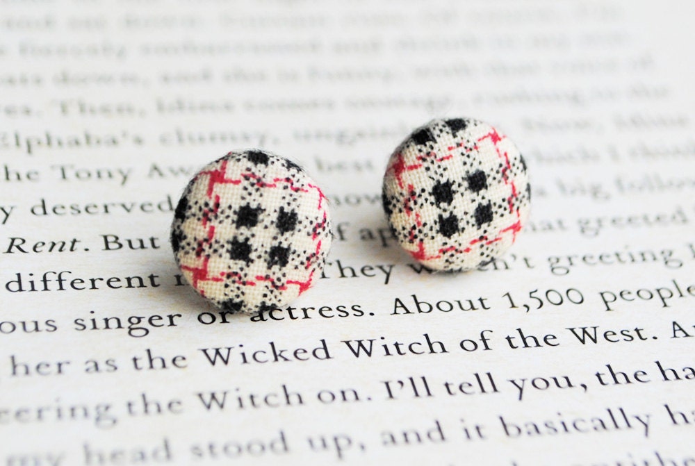 Tartan Button Earrings, Plaid, Nickel Free
