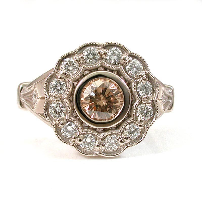 Art Deco Diamond Ring - Champagne Diamond Engagement