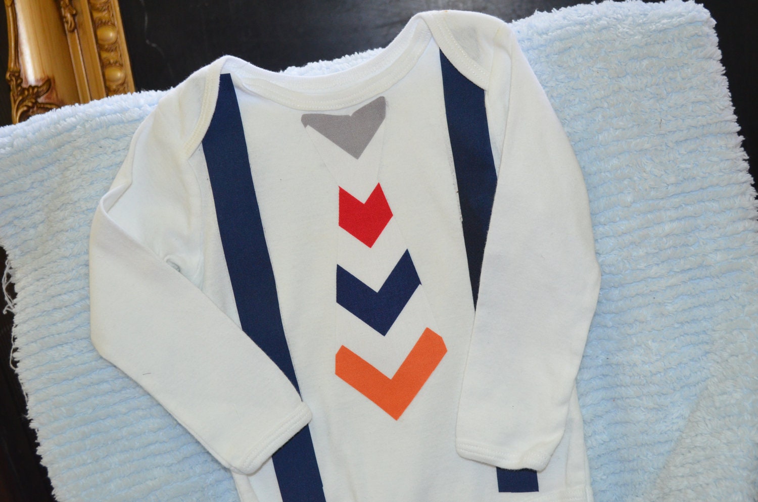 Baby Boy Onesie - Tie Onesie and Suspenders - Fall - Chevron Stripes - Perfect Birthday Outfit