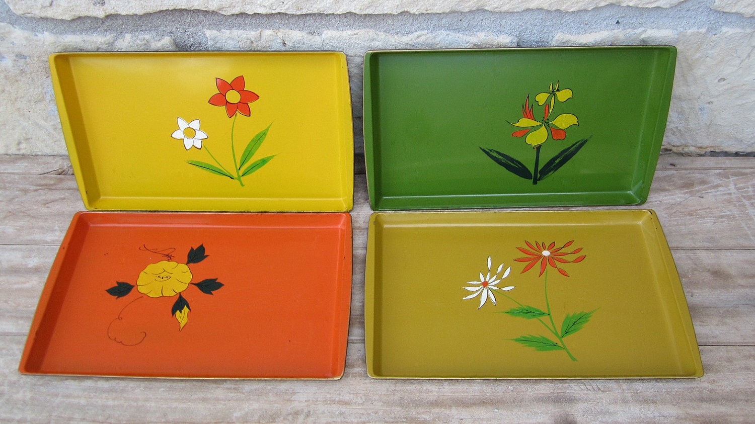Set of 4 Vintage Norleans Lacquer Ware Serving Trays - 1960's