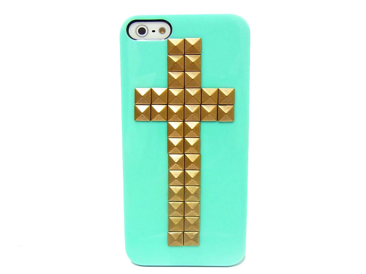 Cross iphone 5 case, Bronze stud IPhone 5 case, Light Green Studded iphone 5 Case, iphone 5G Case Cover, Pyramid iphone 5 case