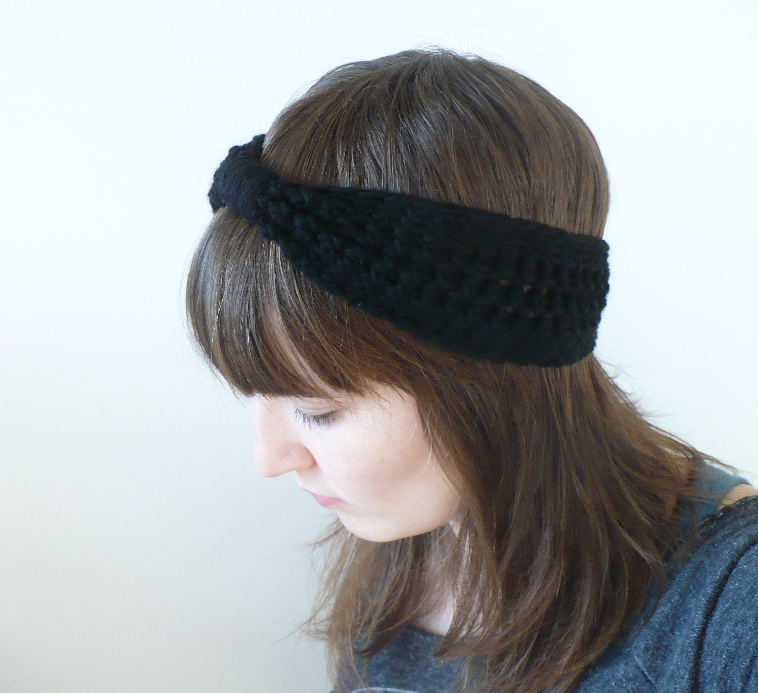 Black Little Bow Headband Crochet Earwarmer