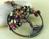 Tree Of Life Necklace Wire Wrapped Jewelry Copper Tourmaline Gemstone Necklace