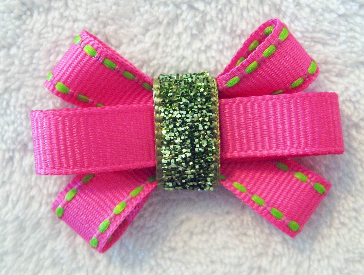 Hot Pink and Lime Green Grosgrain Ribbon and Glitter Ribbon Itty Bitty Bow