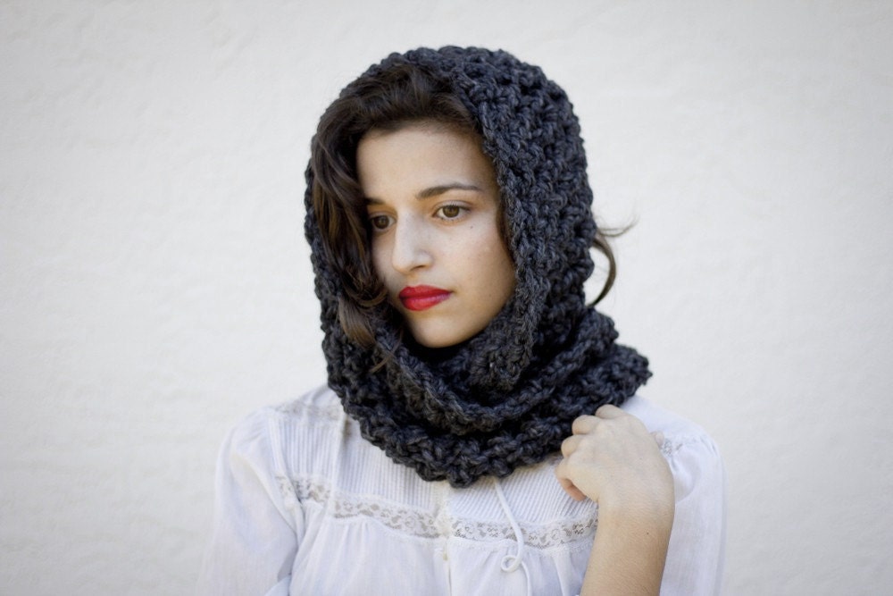 The Beginners Cowl Hand Knit in Charcoal Wool Blend - MADE TO ORDER