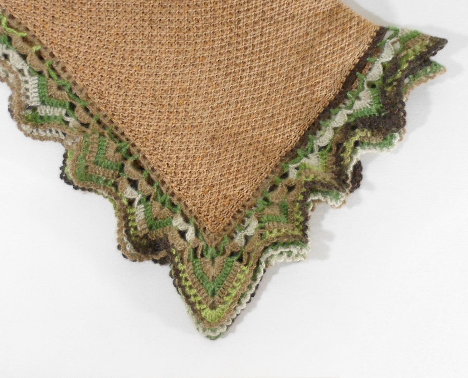Knitted Baby Blanket - Brown with Green