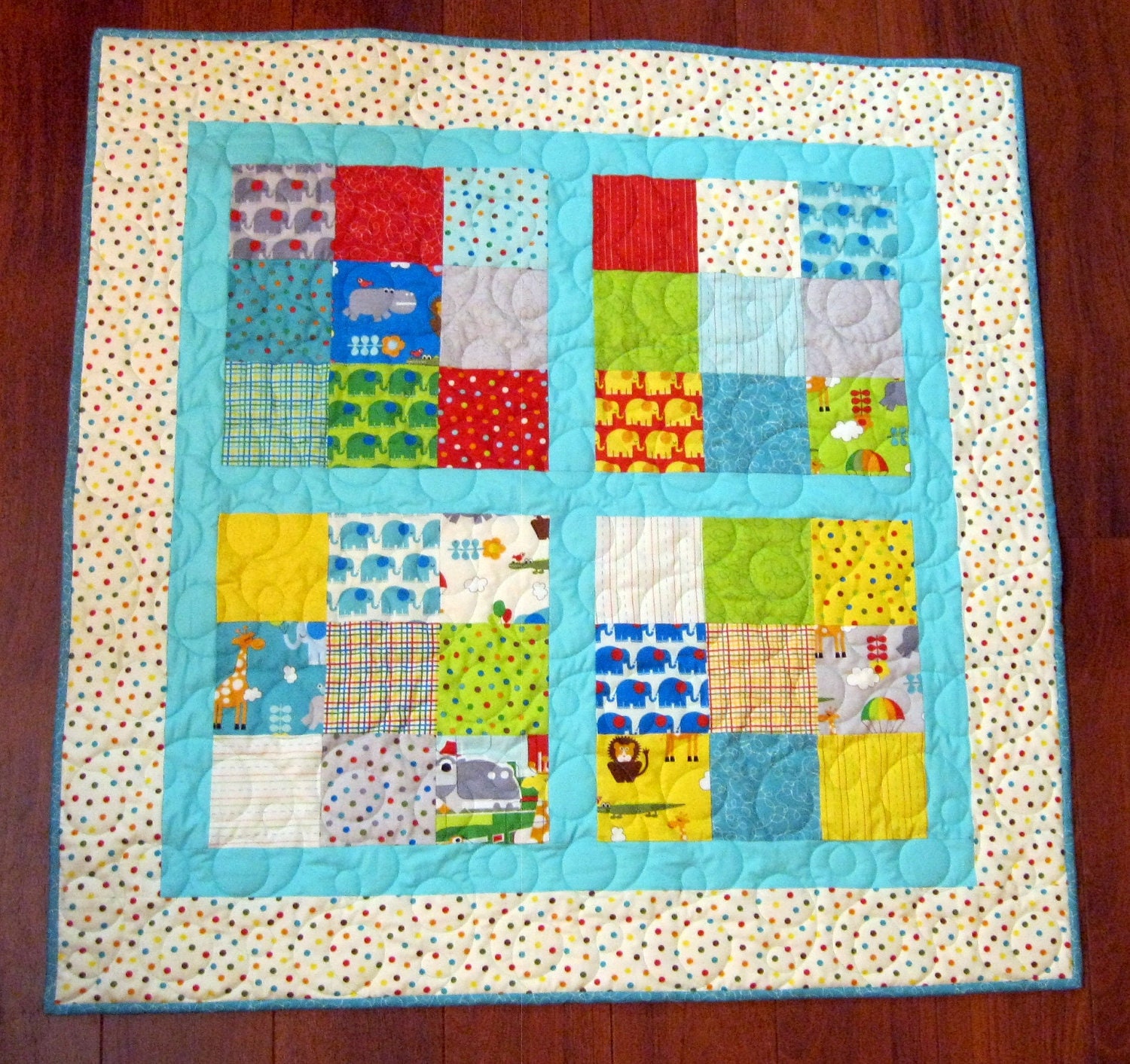 Sale Moda Bungle Jungle Animal Handmade Baby Quilt--39" x 39"