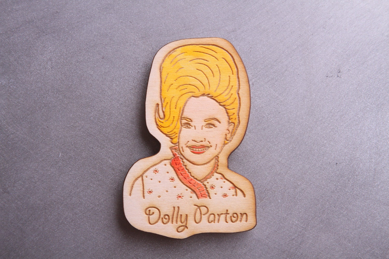 Wooden Dolly Parton Magnet.