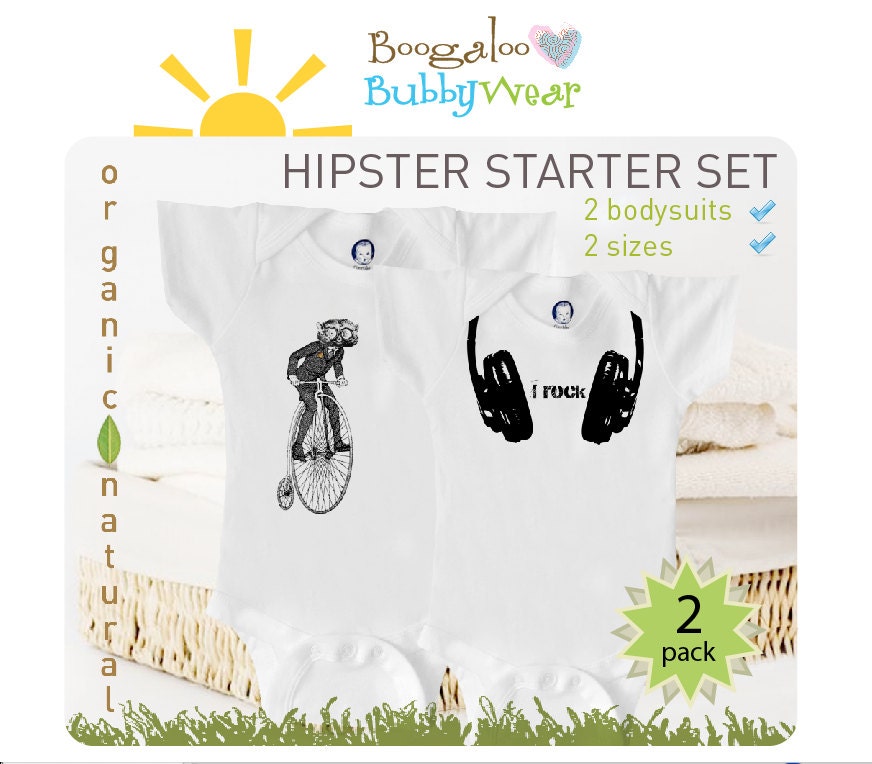 Organic baby set, hipster onesies, baby boy or girl, baby shower, geekery