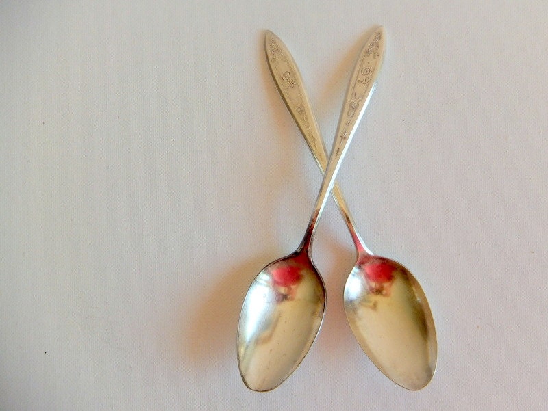 Silverplate Spoons, Debutante, Wm. A Rogers, L Monogram, Love, Art Deco, Wedding Gift