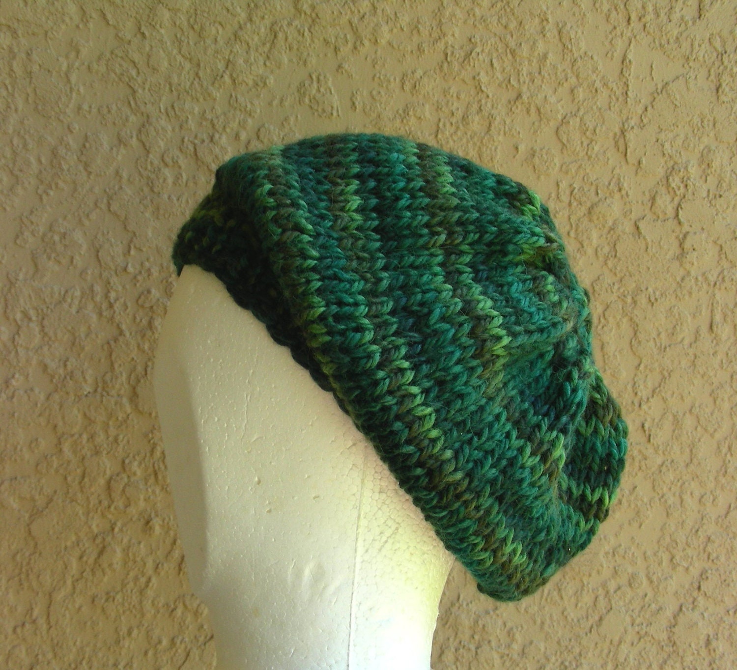Slouch Hat, Tam, Beanie, Beret, Stocking Cap emerald green multicolored baby alpaca