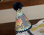 Custom Birthday Hat First Birthday Party Chevron Vintage Retro Navy Blue Orange Red Gray 1st Birthday Outfit Toddler Baby Boy or Girl