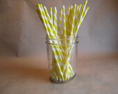 25 Bright Yellow Striped Straws