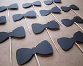12 Bow Tie Cupcake Toppers - Black