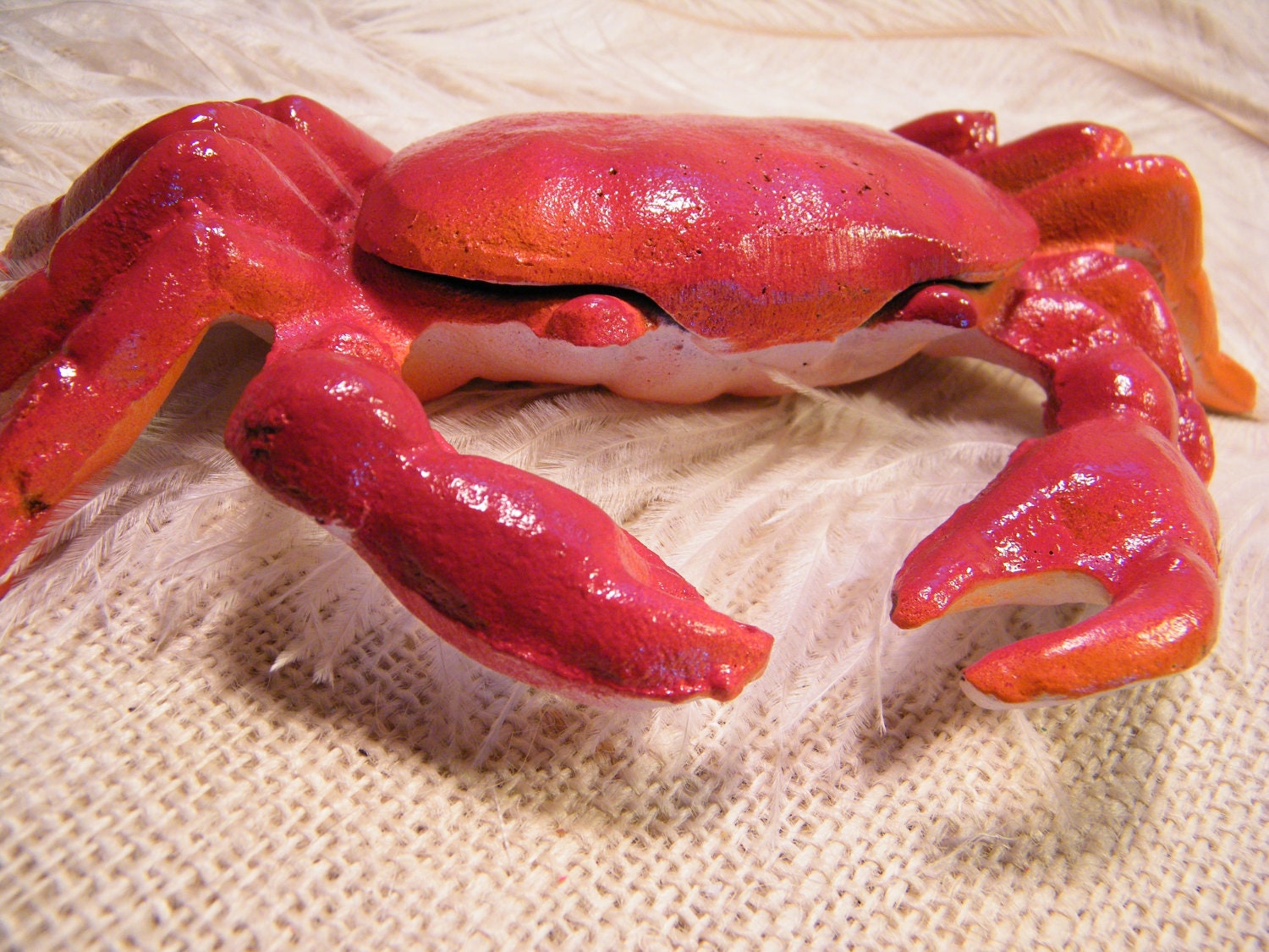 Cast Iron Crab / Beach Wedding Decor / Red / Orange/ white Crab - Crab Feed Decoration - Fun Party Table Decoration - Gage Gift - Whimsical