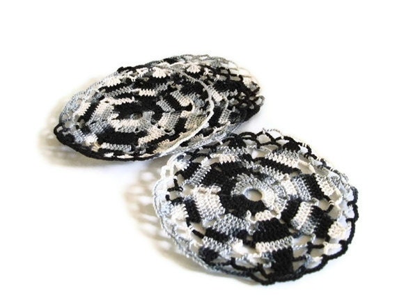Crochet Mug Yarn Coasters Set of 4 Black Gray White Tea Coffee Kitchen table decor