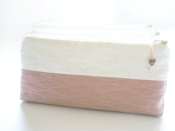3 Wedding Clutches Pastel Pink and White Cosmetic Bags Bridesmaids Gifts