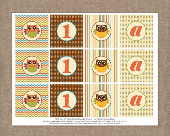 Custom Printable Fall Owl 2 inch Birthday Party Circles/Cupcake Toppers Il_570xn