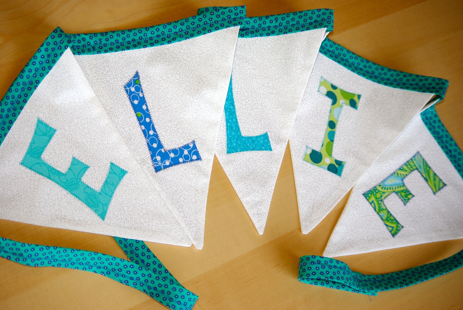 Custom NAME Flag Banner Bunting - Aqua & White - Made to Order