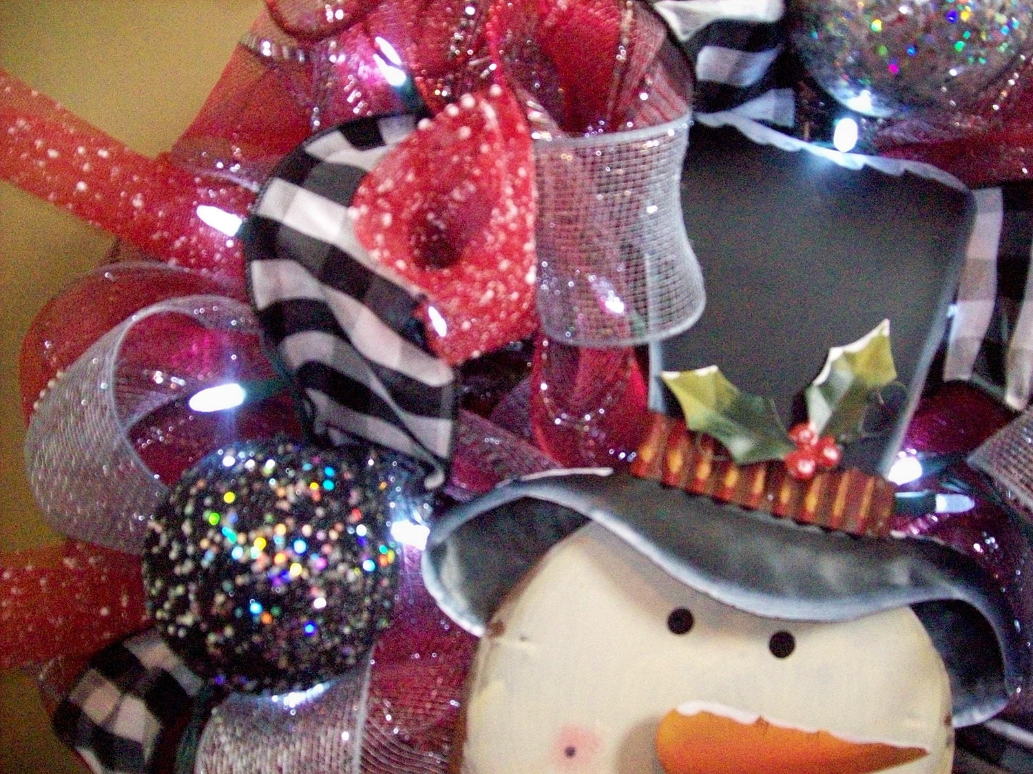 Snowman Wreath with LED Lights