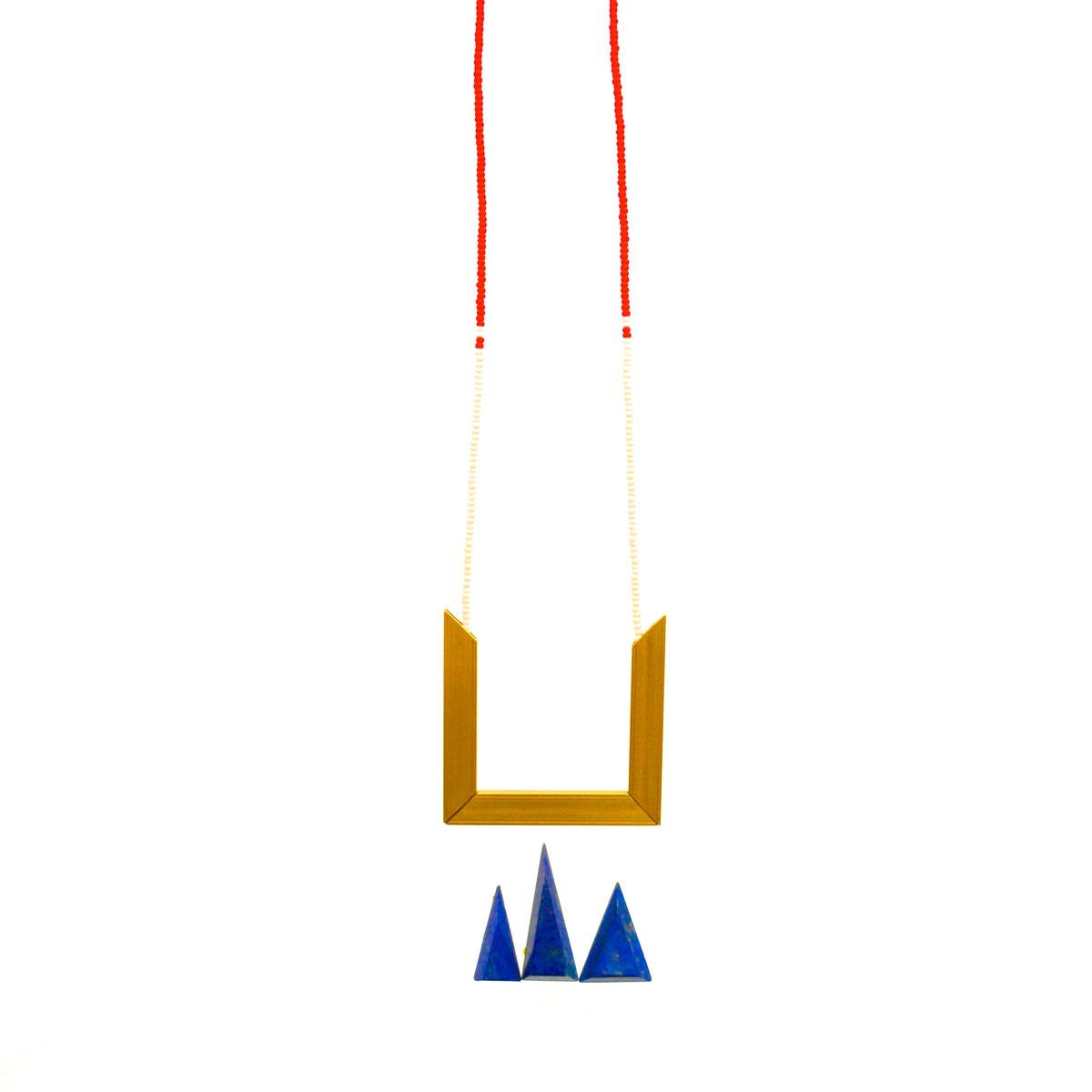 HALF OFF Paradigm Necklace in Scarlet and Bone - Minimal Seed Bead Necklace with Raw Brass