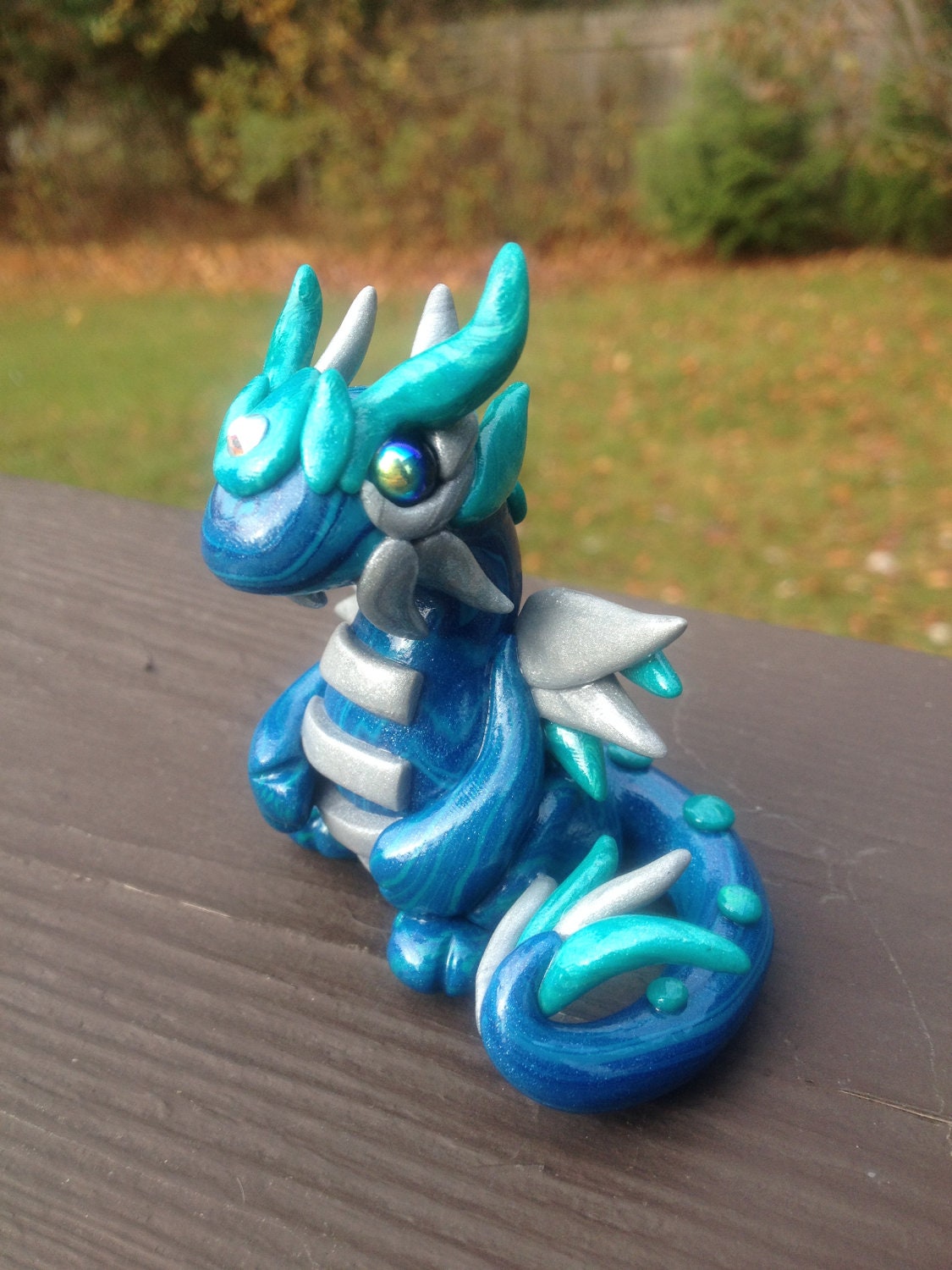 Blue Oriental Dragon Sculpture