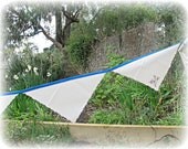 Penelope Bunting Vintage Napkins Linen Upcycled Wall Hangings Yale Blue Flower Leaf OOAK
