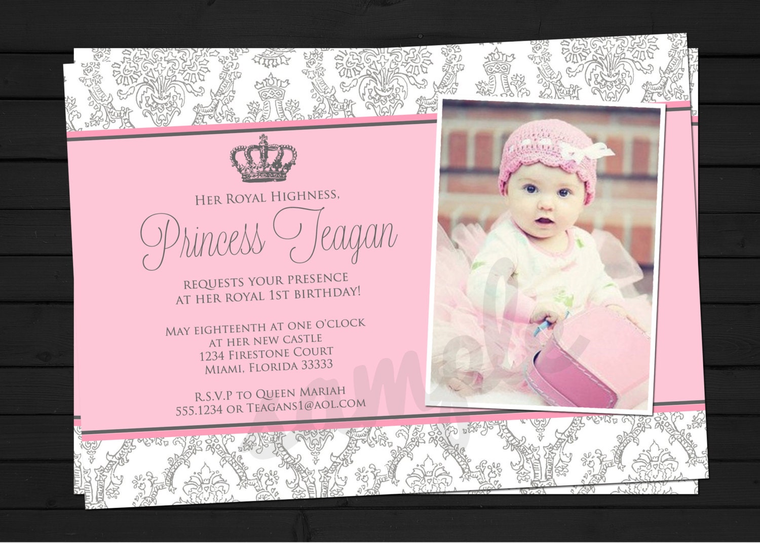 Little Princess Damask Birthday or Baby Shower Invitation Digital File YOU-PRINT Il_570xn