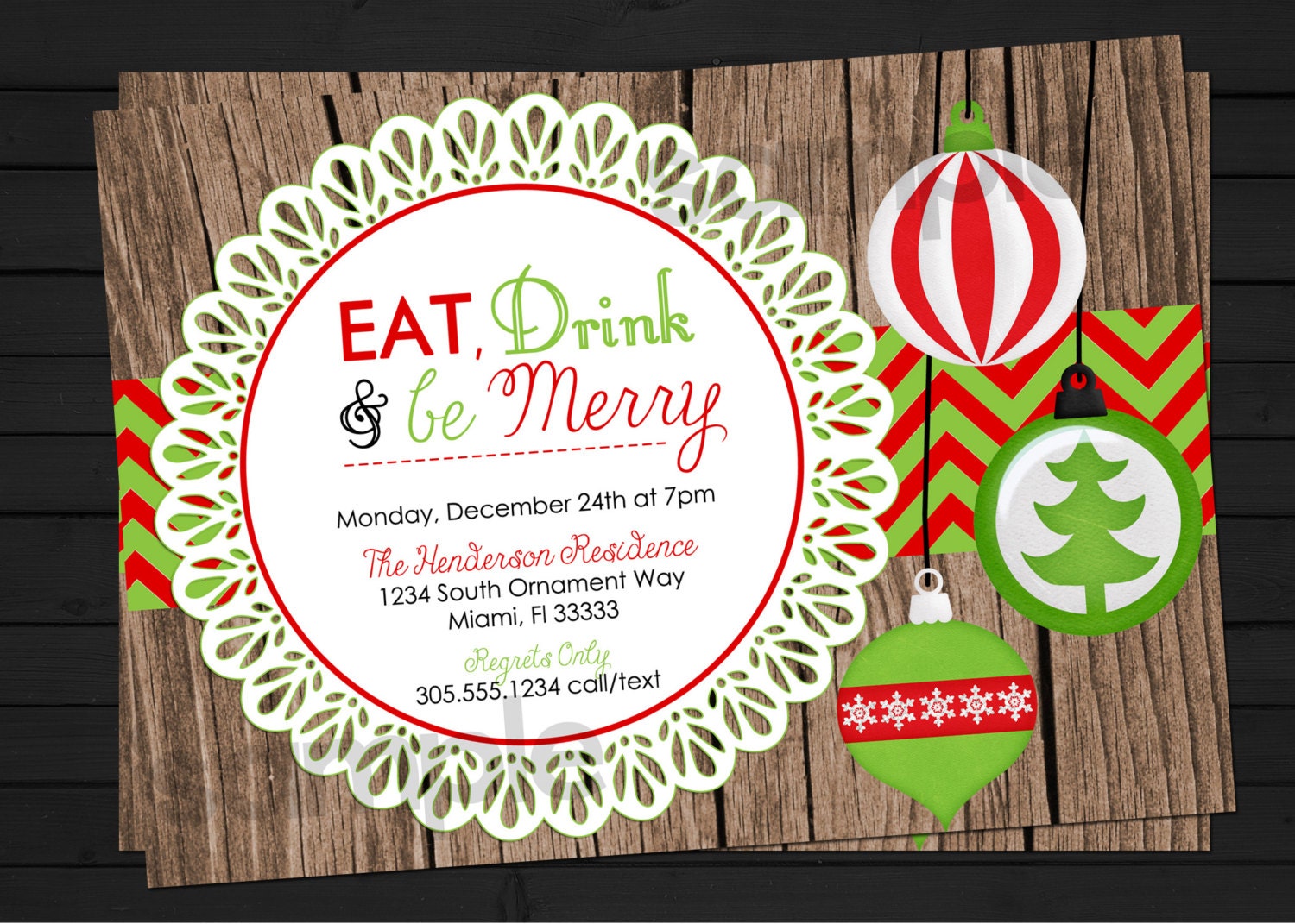 Rustic Eat Drink Be Merry Holiday Party Invitation Digital File YOU-PRINT Il_570xn