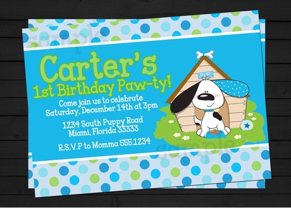Puppy Birthday Invitation Digital File YOU-PRINT Il_570xn