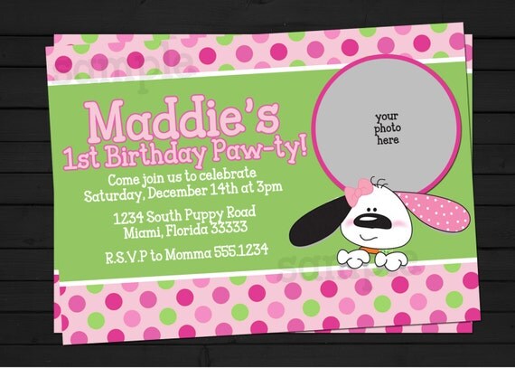 Pink Puppy Birthday Invitation Digital File YOU-PRINT Il_570xn