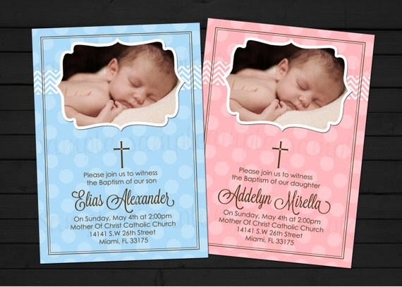 Boy or Girl Modern Chevron Ribbon Baptism Invitations Digital File YOU-PRINT Il_570xn