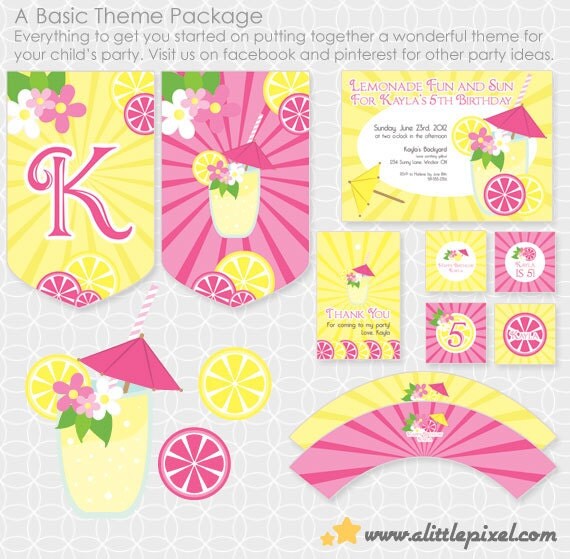 Lemonade Party Theme Basic Package - Personalized Printable Il_570xn