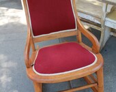 Quarter Sawn Oak Americana Antique 1900s Carved Eagle His and Hers Slipper Rocking Chair
