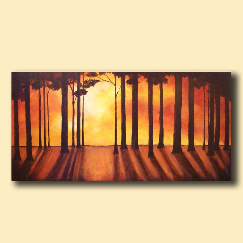 Landscape Painting, Forest of trees 24" x 48" Custom Wall Art, On Sale