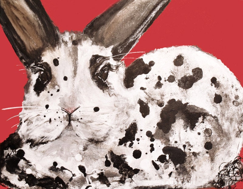 Black and White Rabbit, Art Print, 8x10 - by Laura Sue
