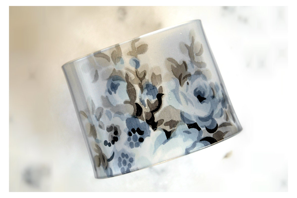 Unique Antique Silk & Acrylic Cuff in Black, Grey/Brown and Blue Floral