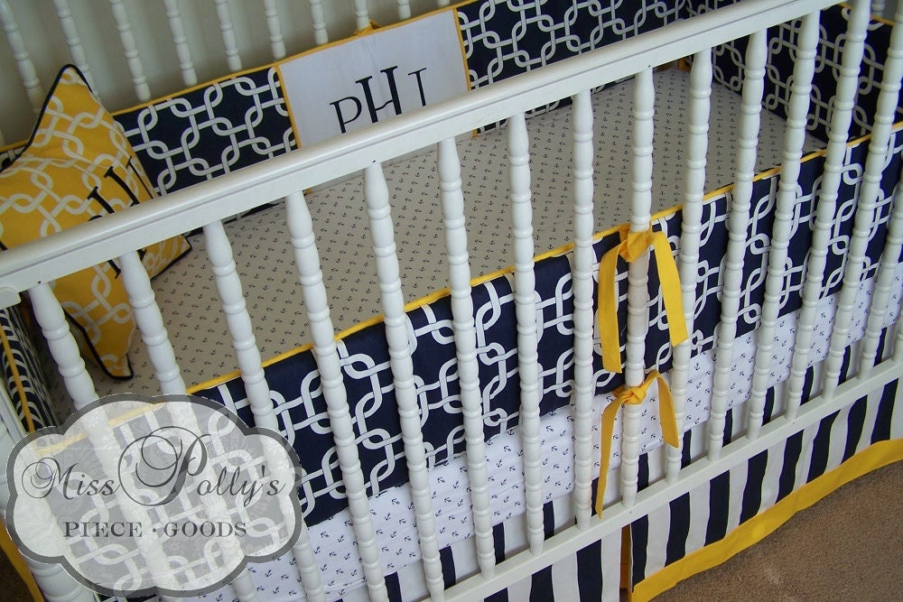 Custom Baby Crib Bedding -Design Your Own-  Modern Classic- Navy and white