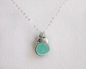 Personalized mint zircon bezel glass necklace,sterling silver necklace