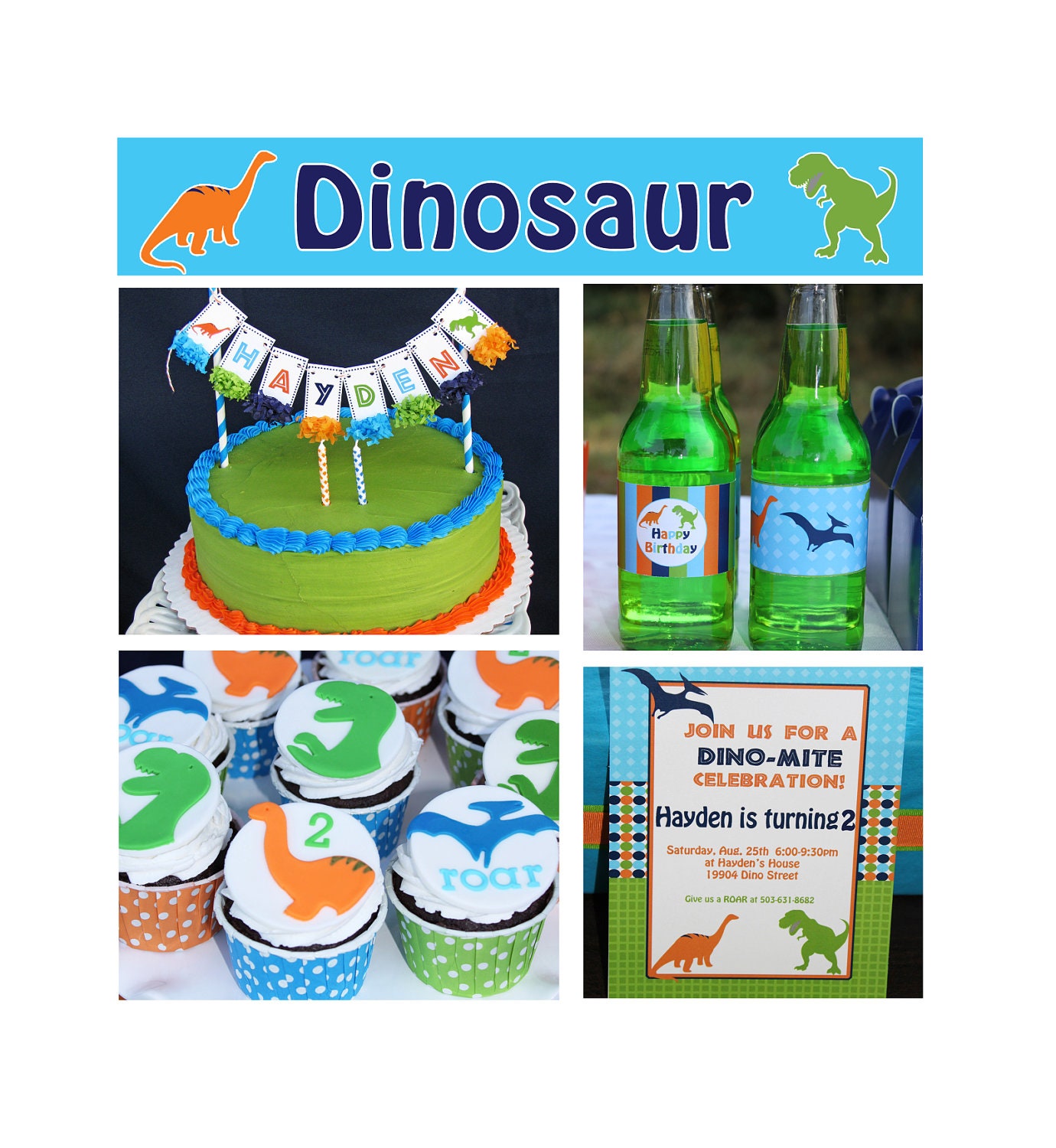DIY Dinosaur Deluxe Birthday Collection PRINTABLE Party Package Banner Cupcake toppers Invitation Il_570xn