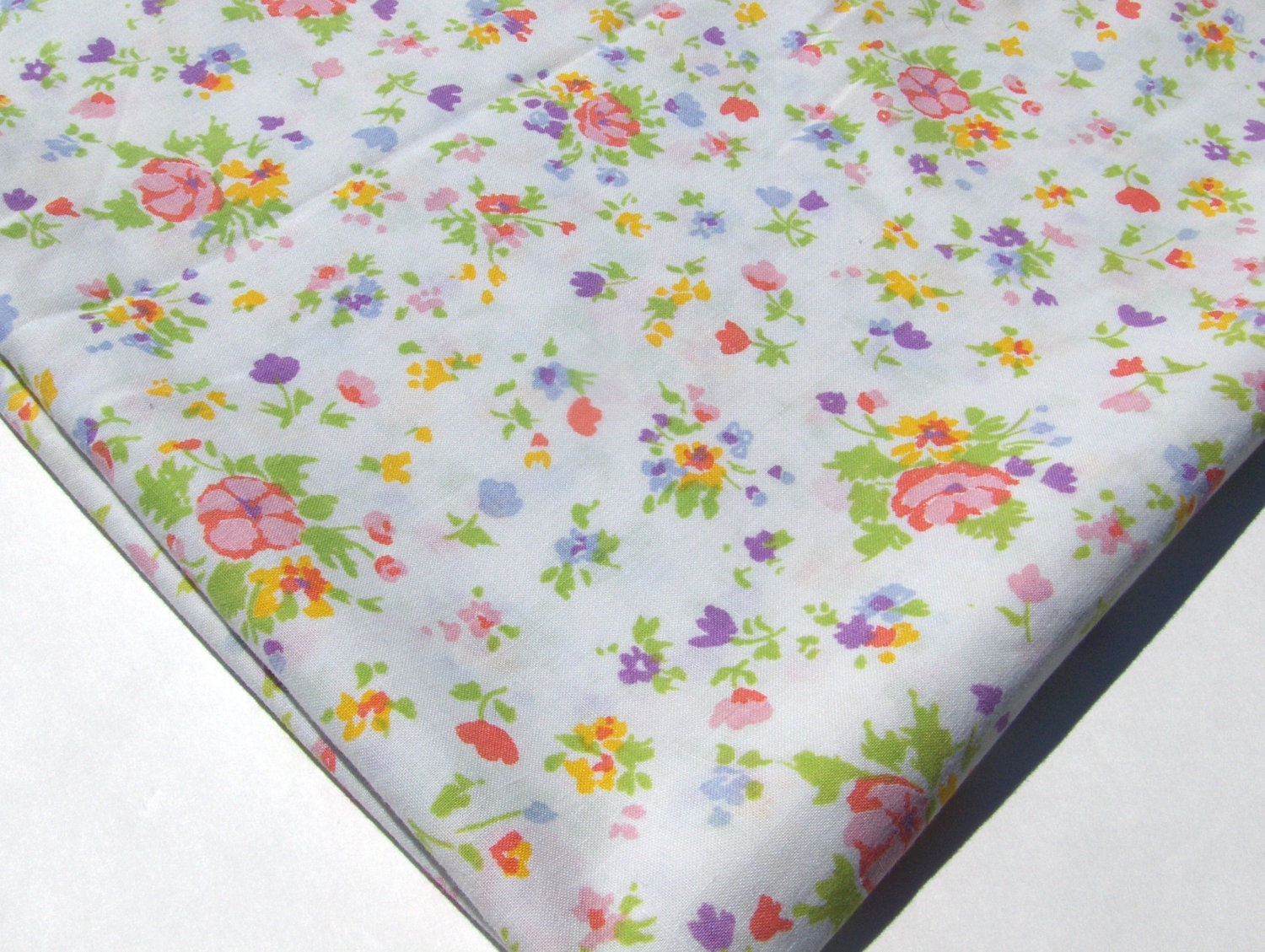 Spring Brights Floral Twin Flat Sheet in Pink, Yellow, Green Purple and Lilac Flowers by Dan River Dantrel Muslin