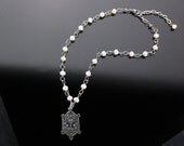 First Communion Necklace: Wire Wrapped with Genuine Fresh Water Pearls and Sterling Silver Chalice Medal - Religious Jewelry