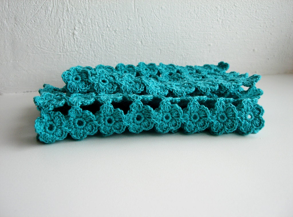 Tiny Flowered Fingerless Gloves in Romantic Green Turquoise