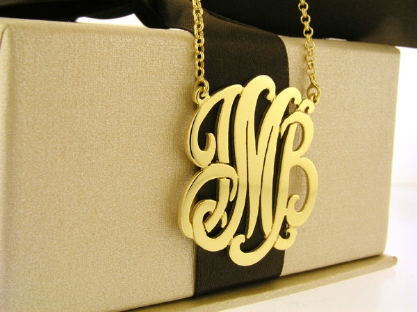 Monogram necklace  1 inch Personalized Monogram  925 Sterling silver 18k Gold Plated
