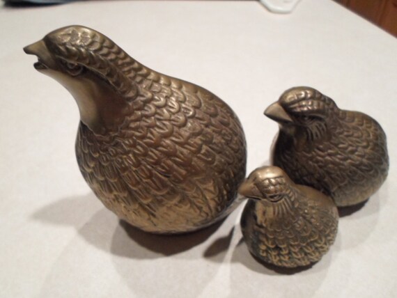 Vintage Three Piece Brass Pheasant Quail Figurine by BaublesAbode