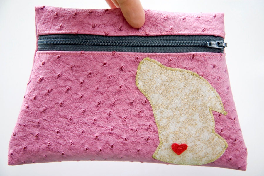 Sparkle Dog Pink Vinyl Faux Emu Pouch