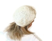 ivory hand crocheted women hat, cap , mesh,women beanie,gift for her ,fashion accessory for women